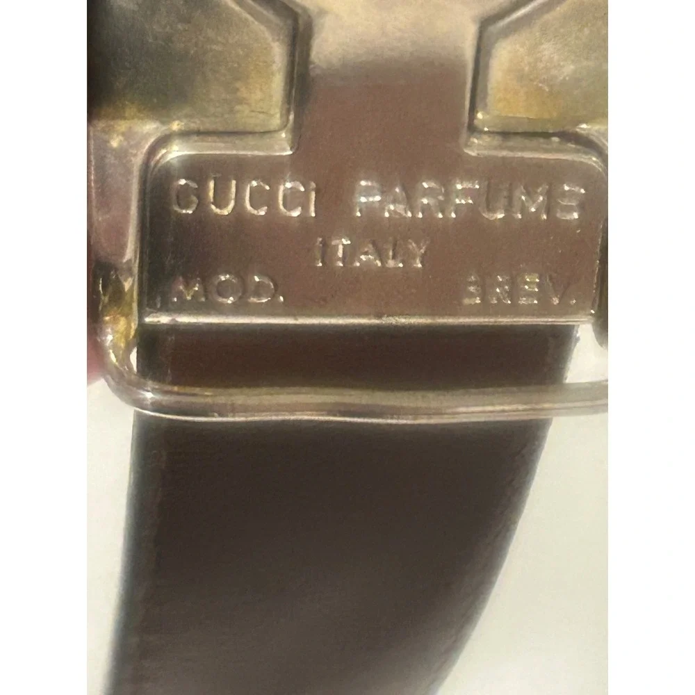 Vintage Gucci Parfums Brown Leather Belt Silver Interlocking GG Buckle 38/95